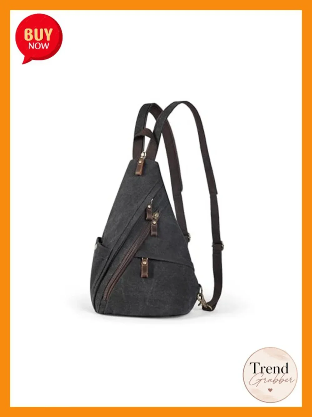 Canvas Sling Bag 3-in-1 Crossbody Backpack Chest Bag Leather Zipper Daypack
